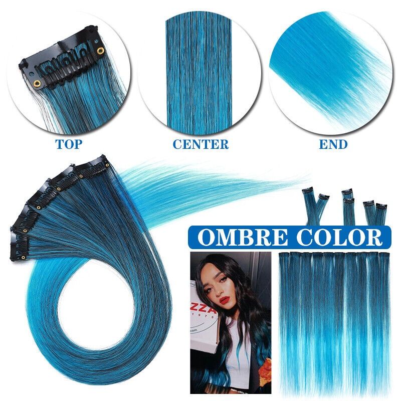 Colored Clip Ins (1&quot;) - Ombre Blue