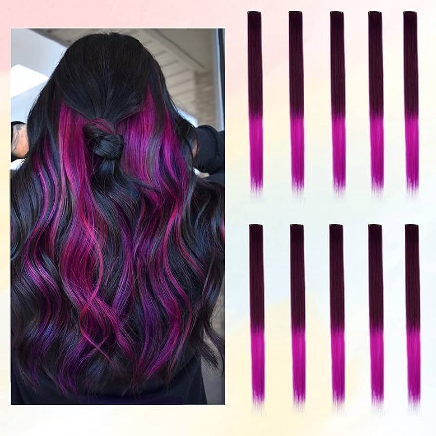 Colored Clip Ins (1&quot;) - Ombre Black/Magenta