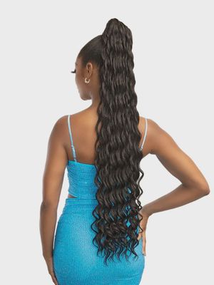 Janet Collection Remy Illusion Ponytail - Deep Wave 1B- 34&quot;