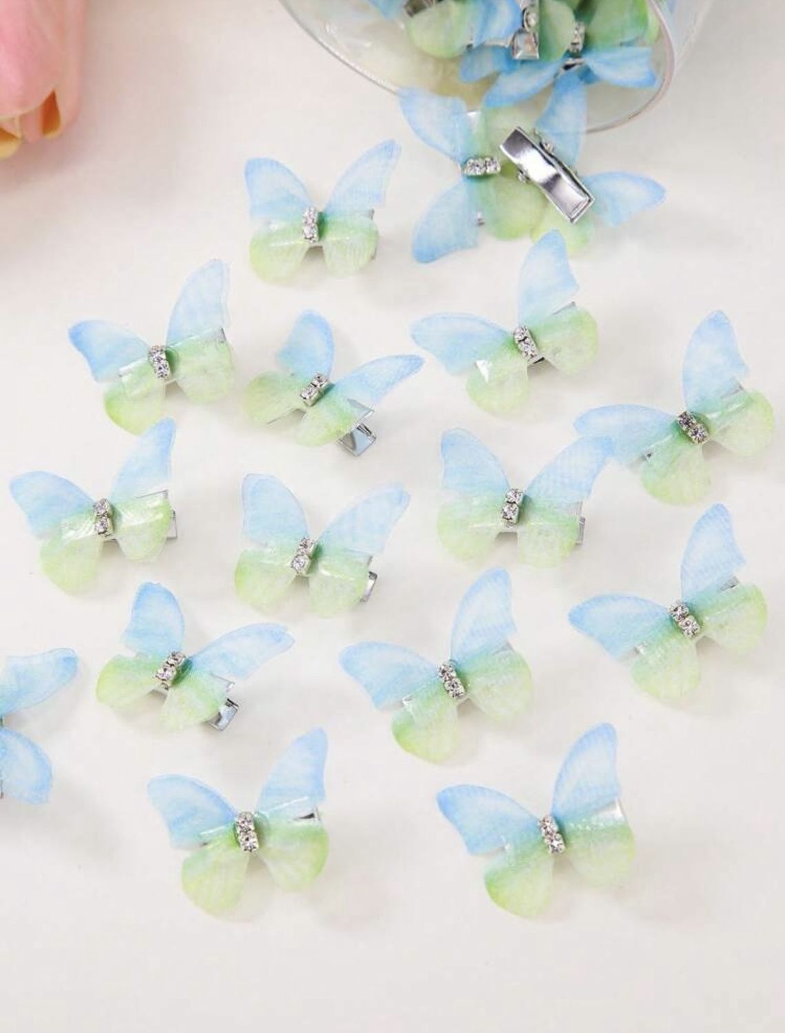 Ombre Tulle Butterfly Hair Clip - Blue/Green