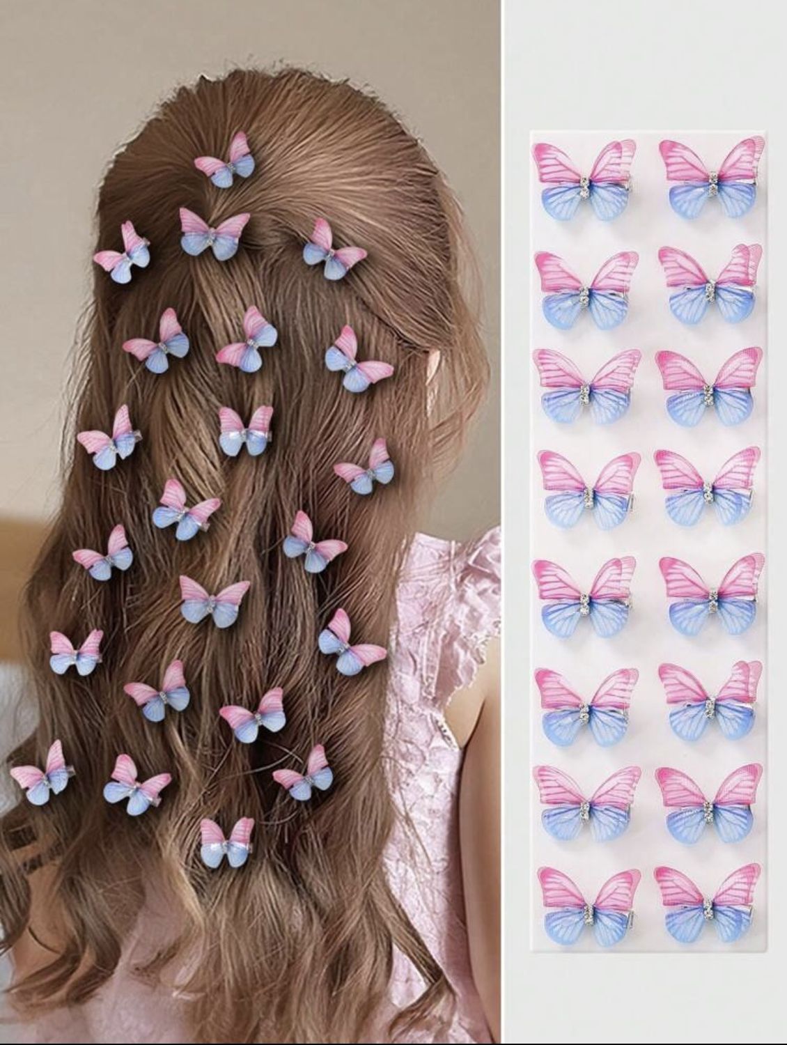 Ombre Tulle Butterfly Hair Clip - Pink/Blue
