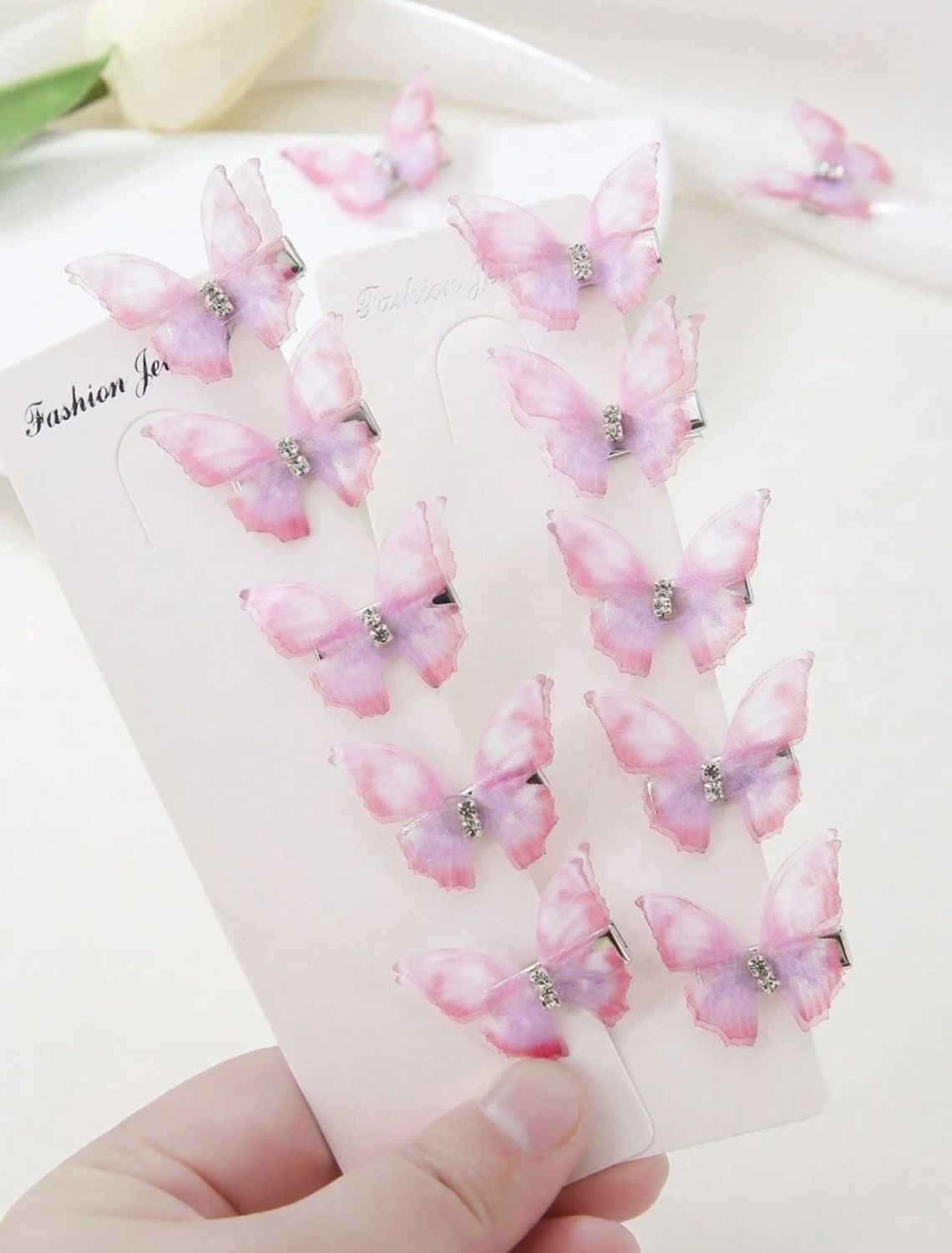 Ombre Tulle Butterfly Hair Clip - Pink