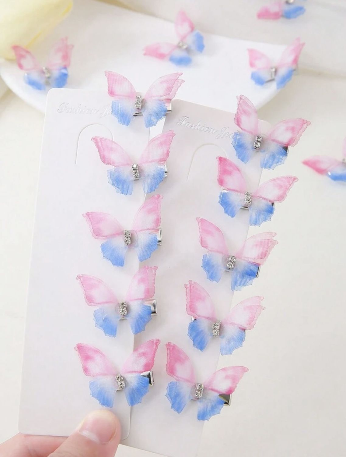 Ombre Tulle Butterfly Hair Clip - Pink/White/Blue