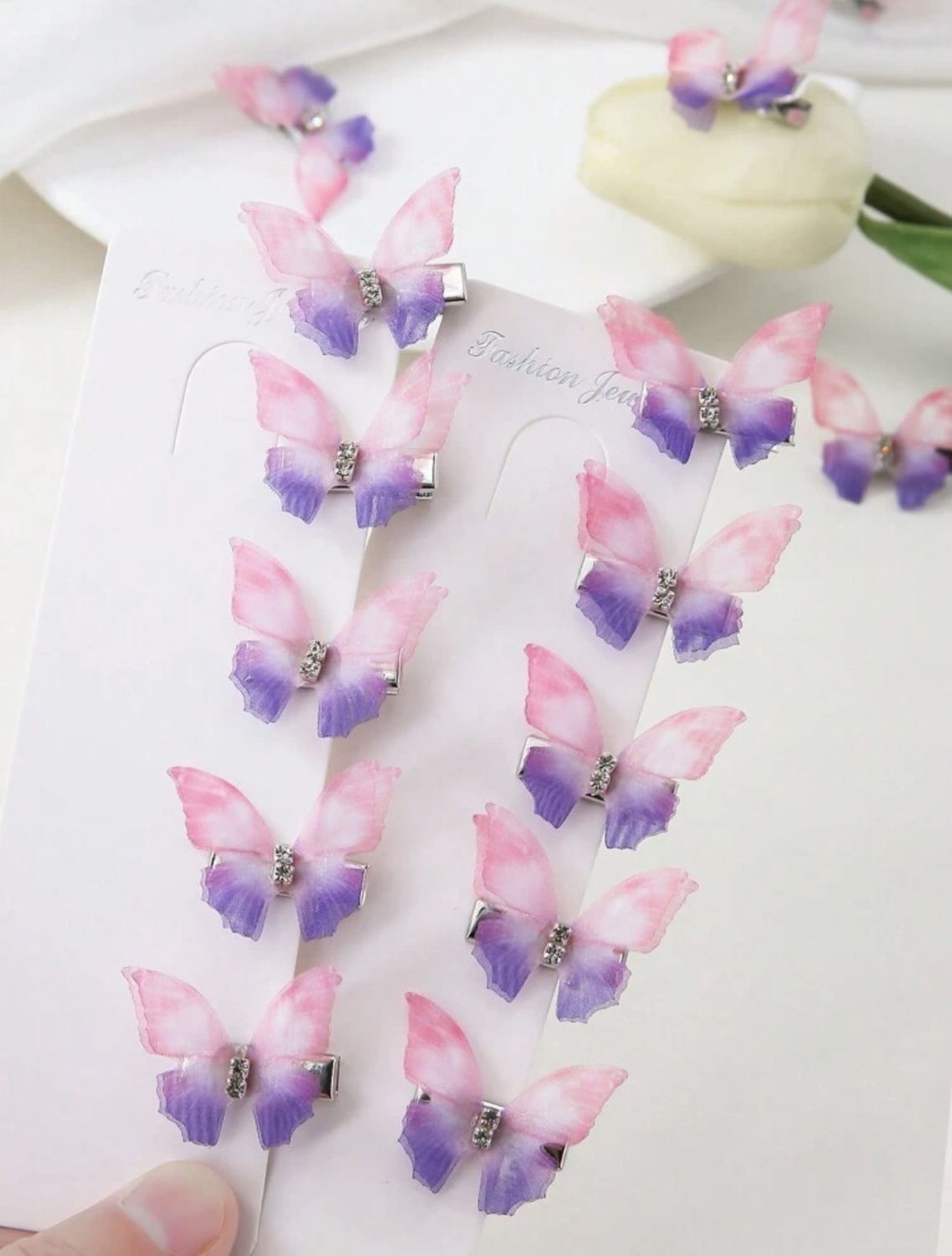 Ombre Tulle Butterfly Hair Clip - Pink/Purple