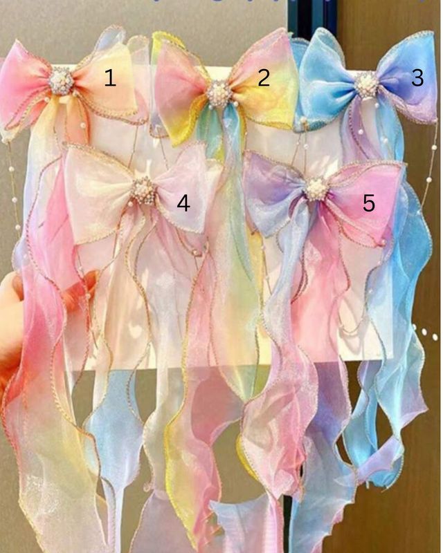Cotton Candy Bows w/Rhinestone Hair Clip