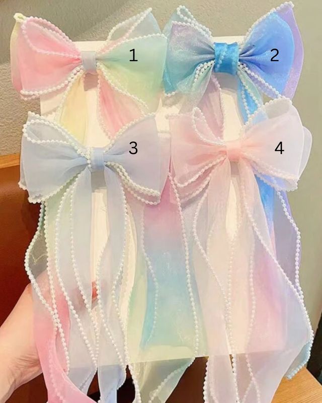 Cotton Candy Bows w/Pearl Hair Clip