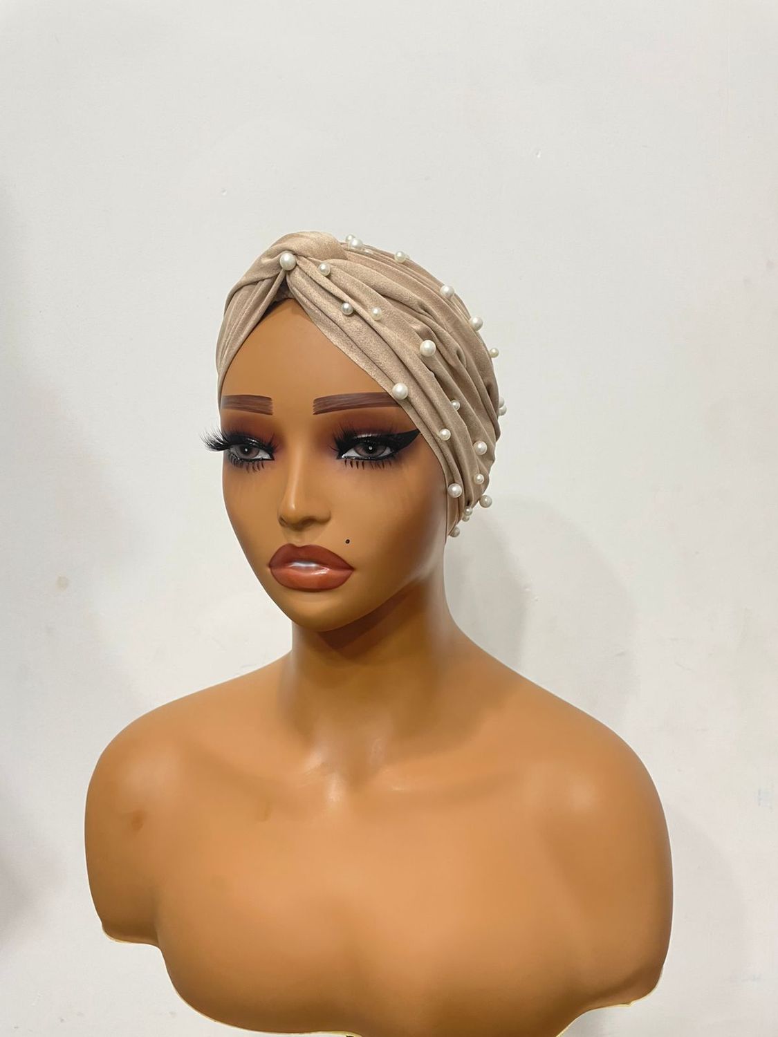 Turban Wrap w/Pearls - Cream