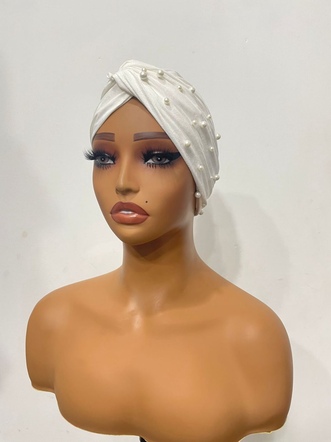 Turban Wrap w/Pearls - White