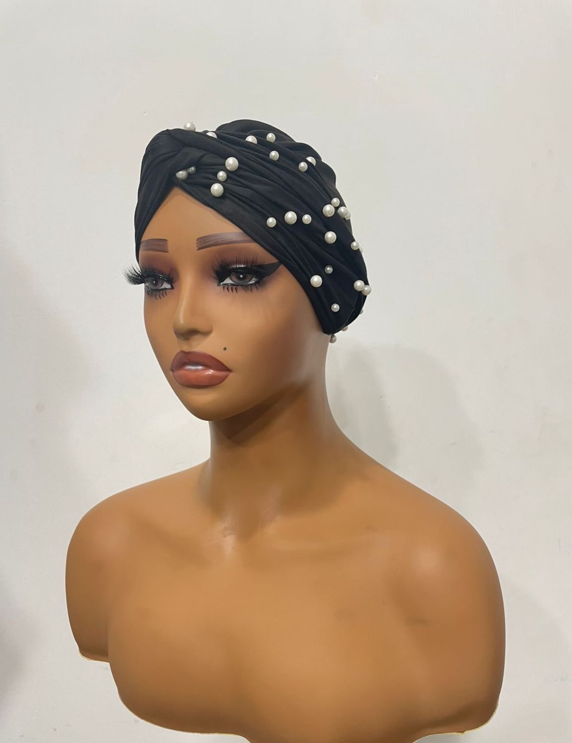 Turban Wrap w/Pearls - Black
