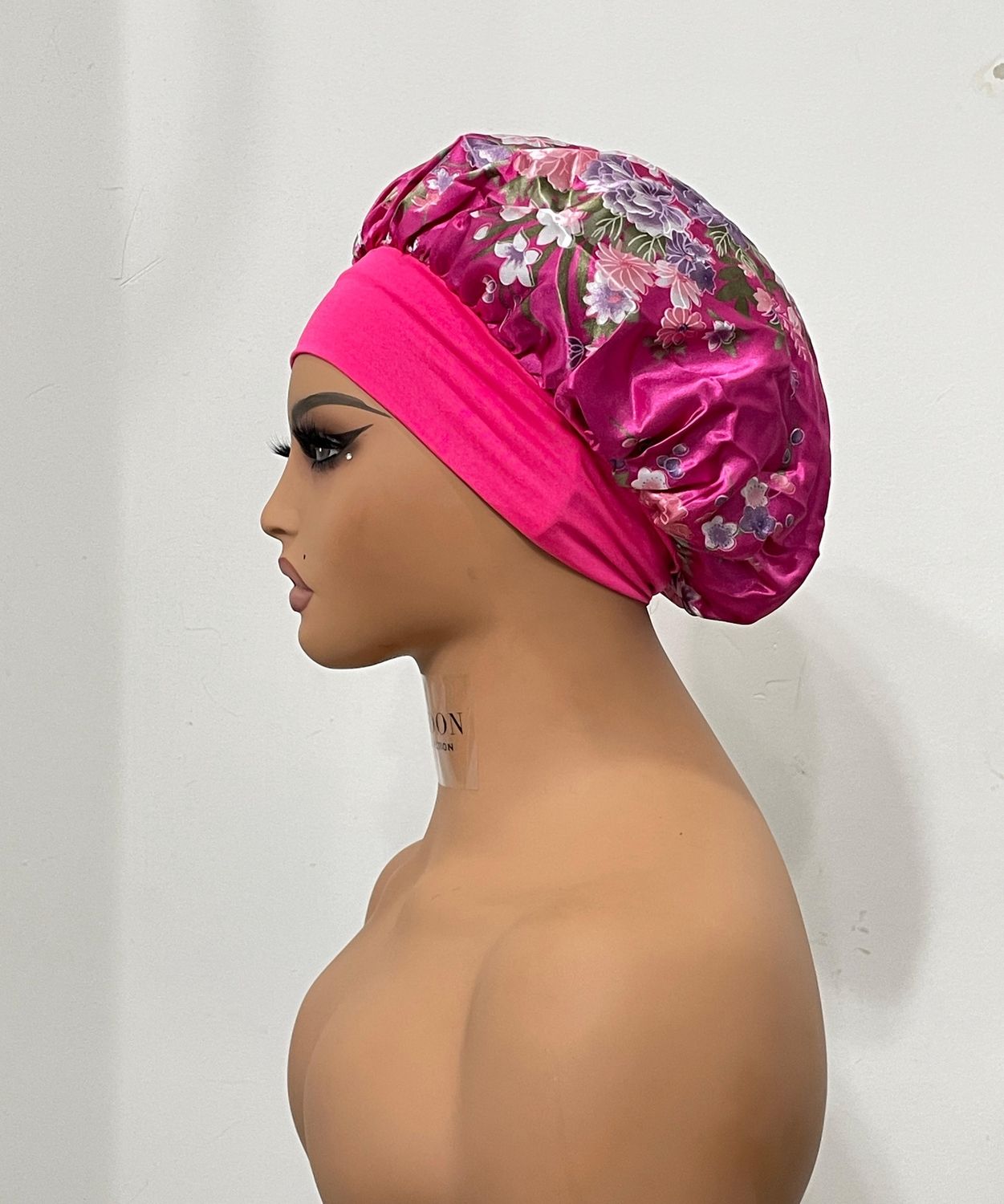 Satin Bonnet - Hot Pink Floral