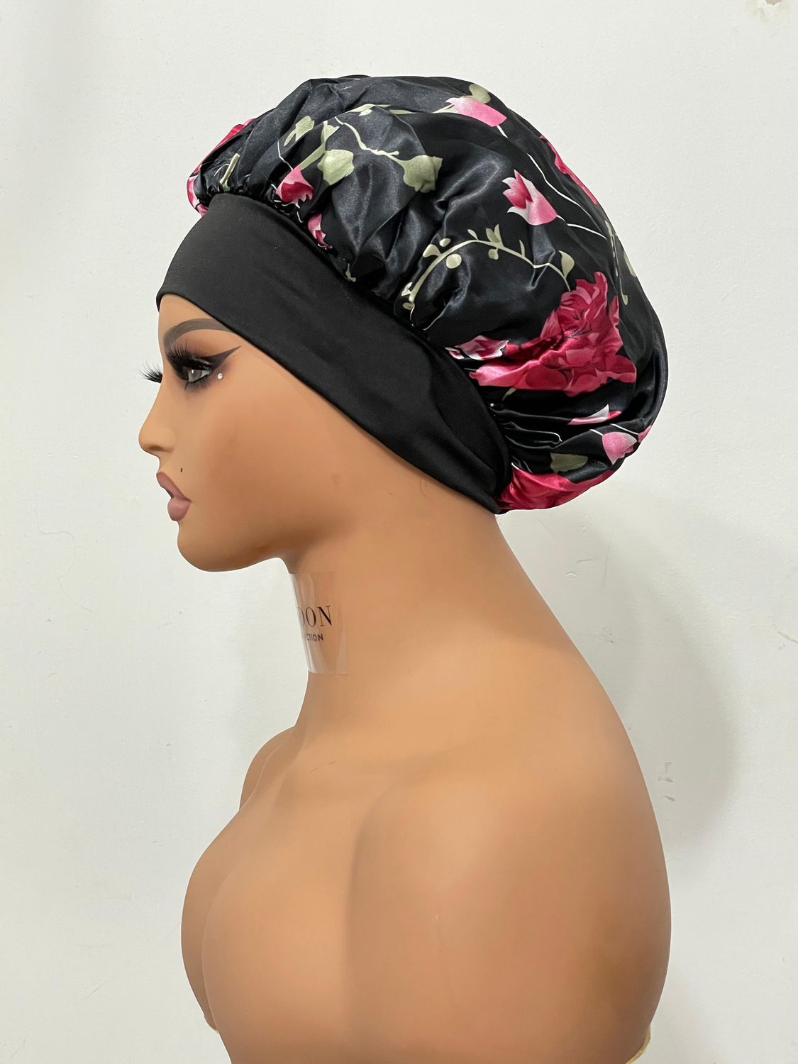 Satin Bonnet - Black/Red Floral