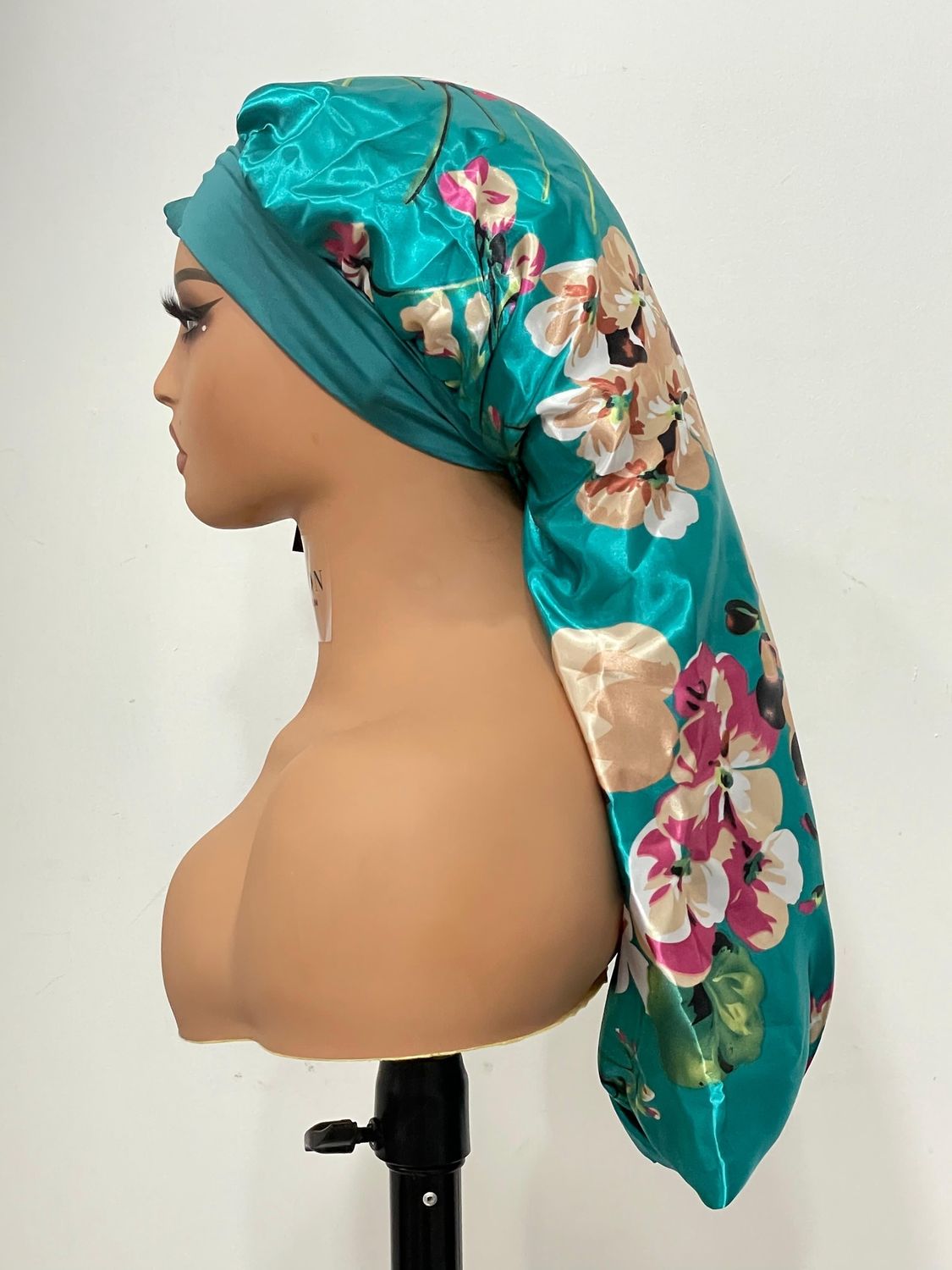 Satin Bonnet (Long) - Green Floral