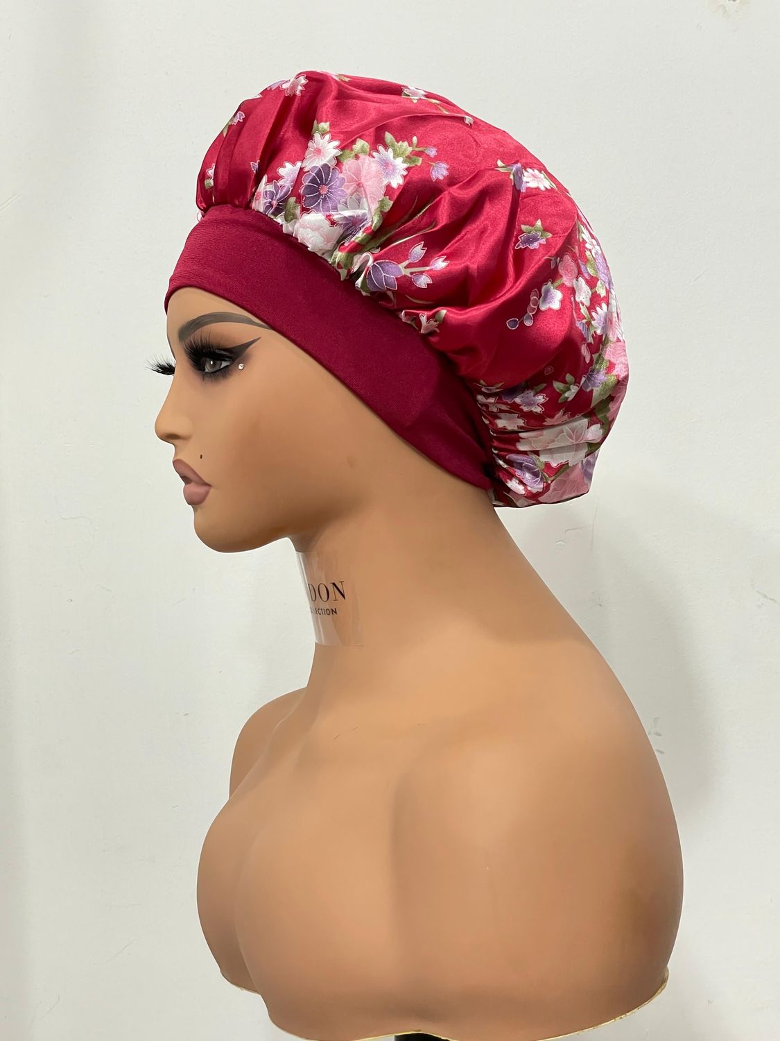 Satin Bonnet - Burgundy Floral