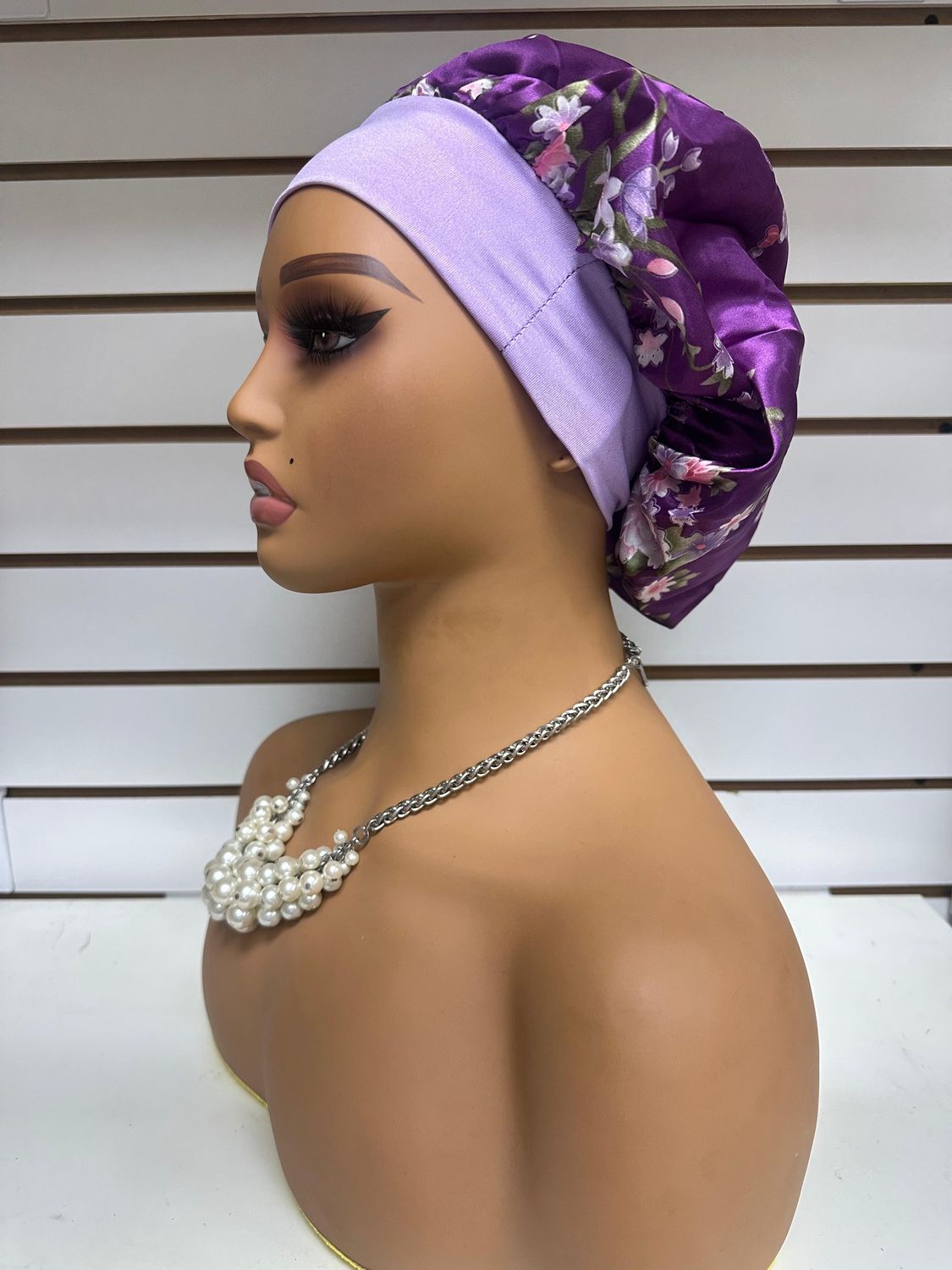 Satin Bonnet - Purple Floral