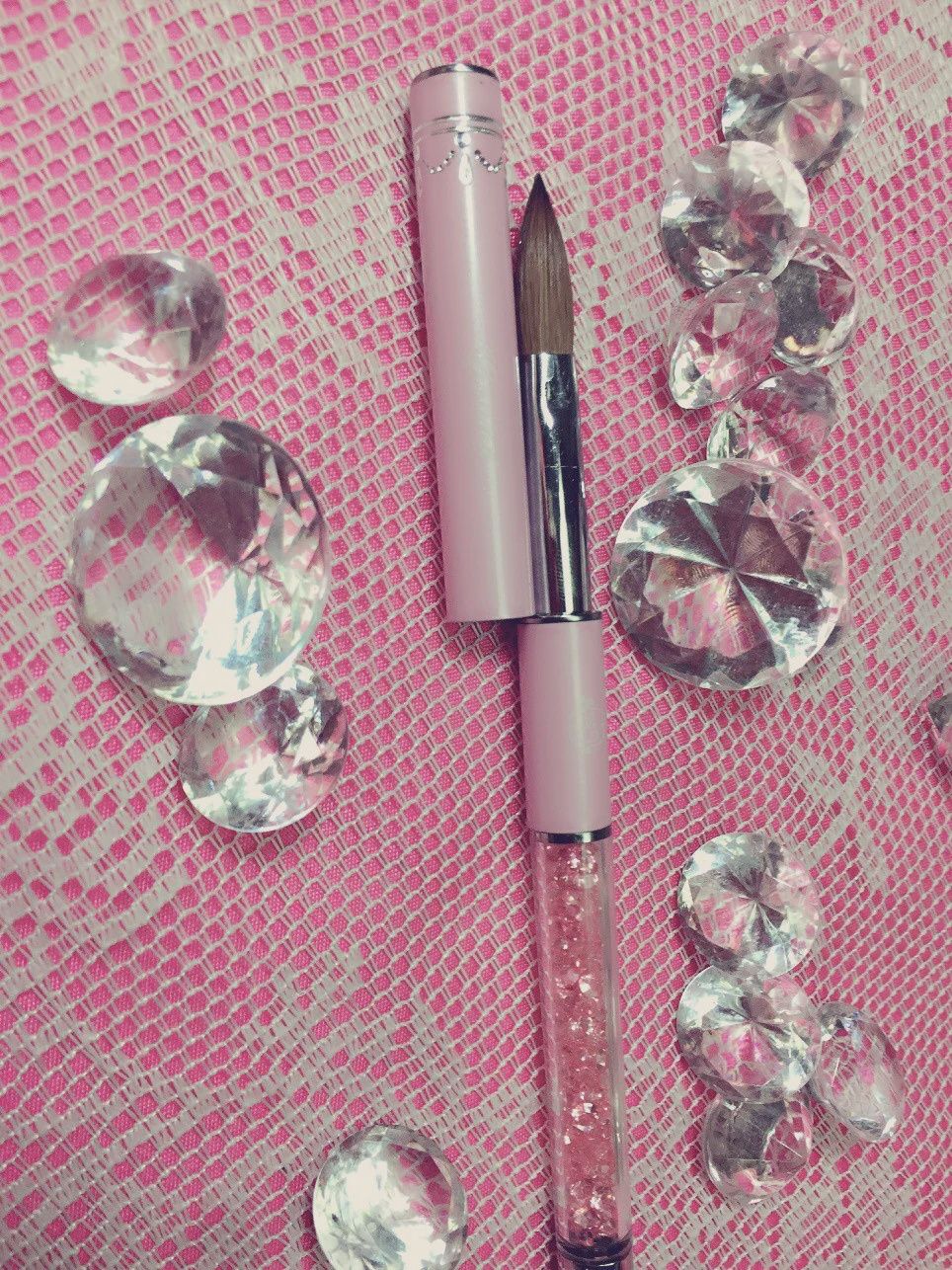 Acrylic Nail Brush - Pink Rhinestone #8
