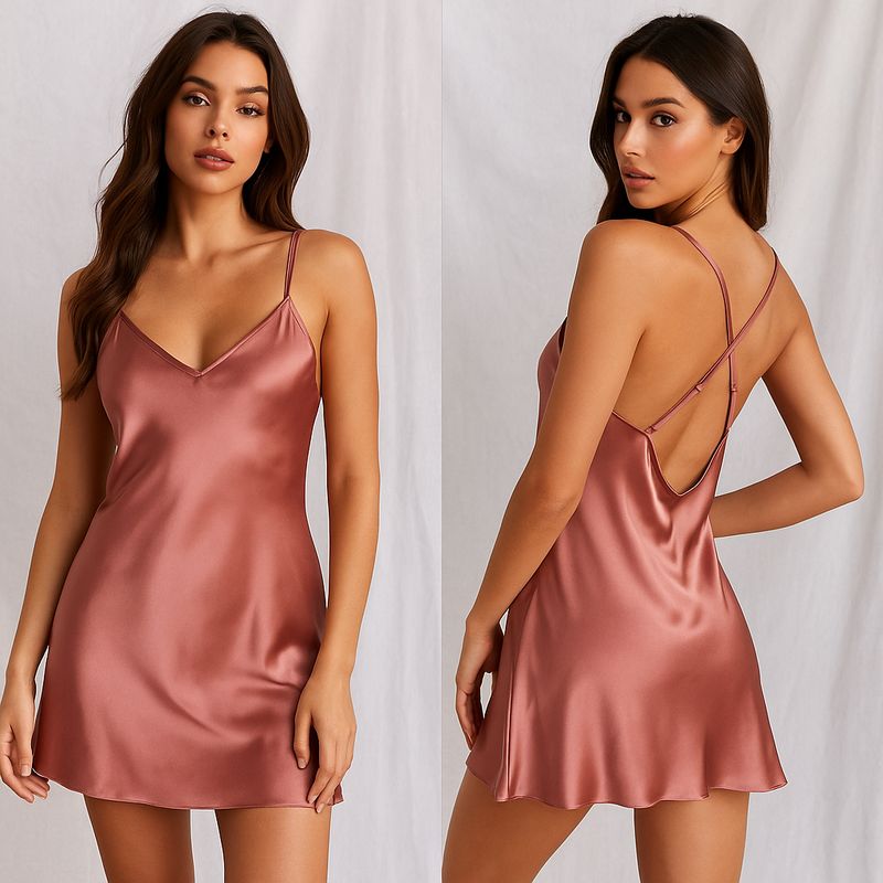 Women&#39;s Cross Strap Satin Night Dress - Pink
