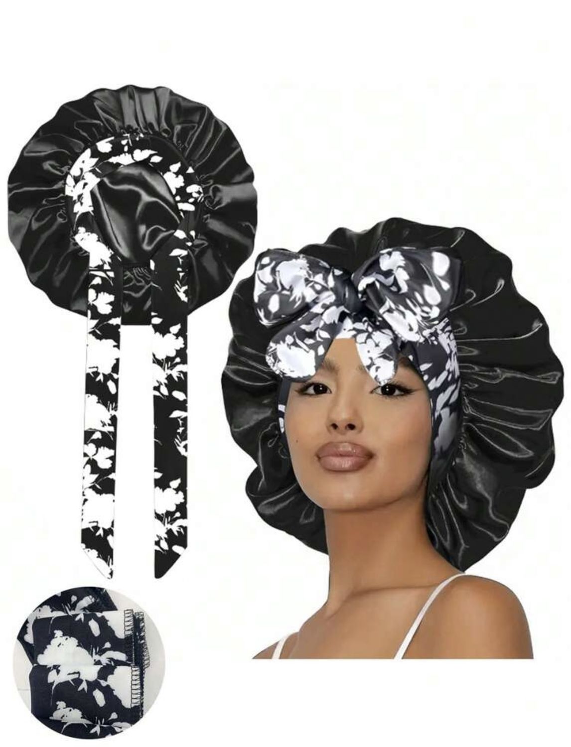 Satin Bonnet w/Tie Front - NPSM13 - Black