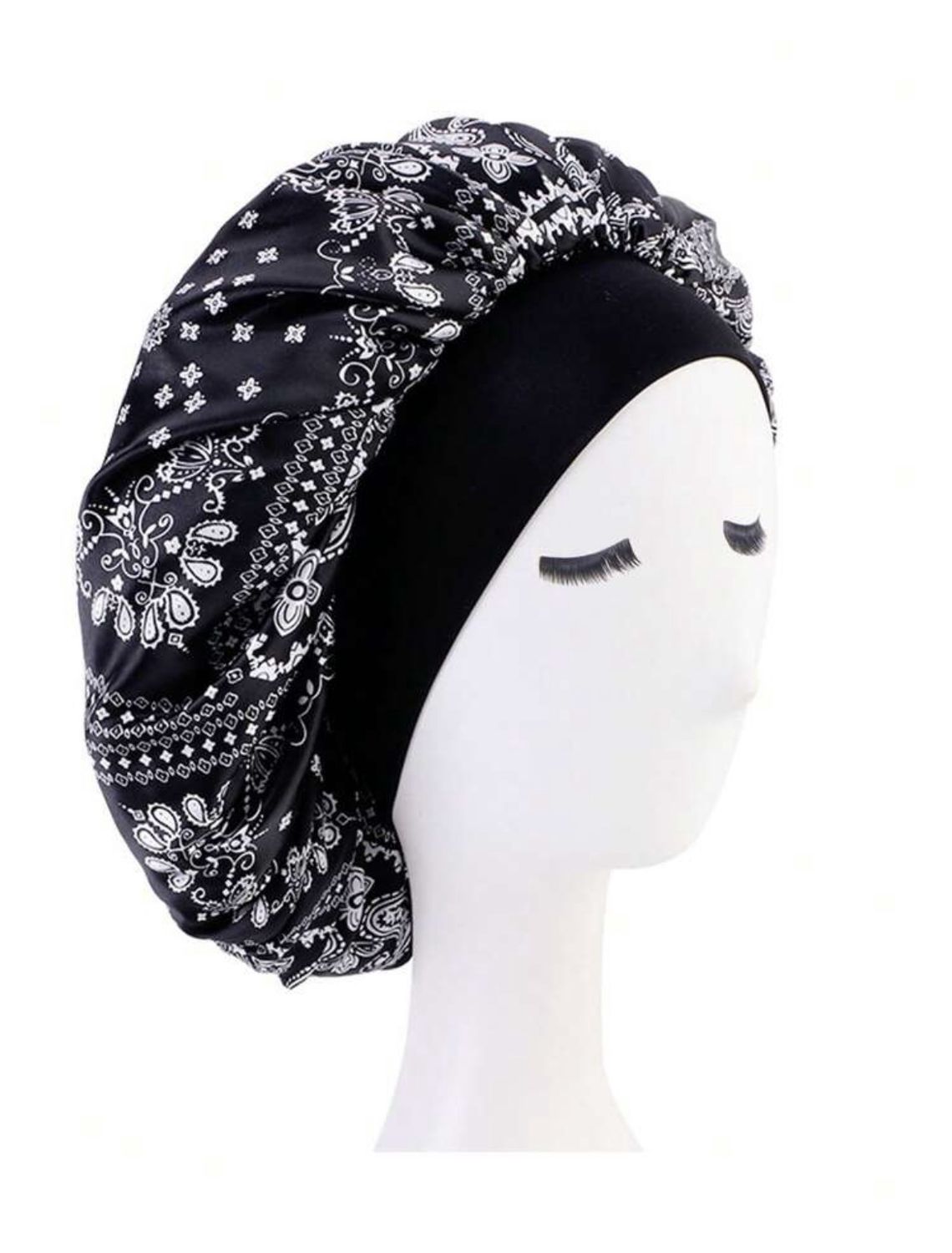 Satin Bonnet - Bandana Print - Black/White