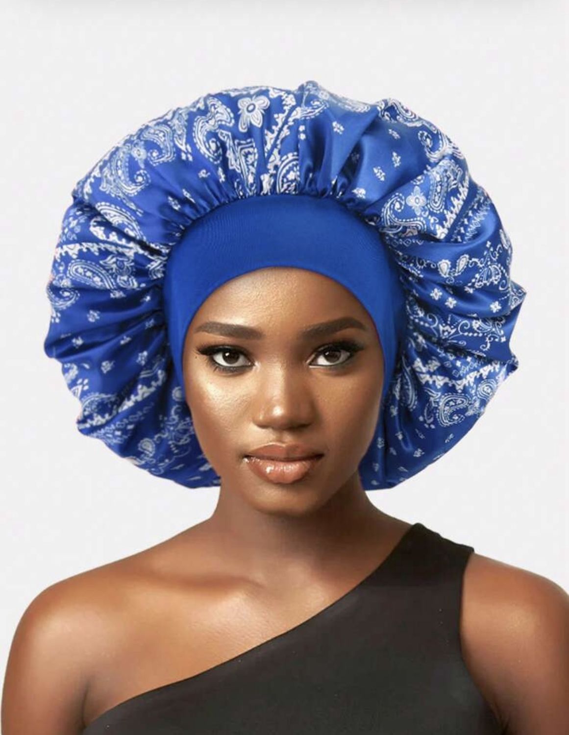 Satin Bonnet - Bandana Print - Blue/White