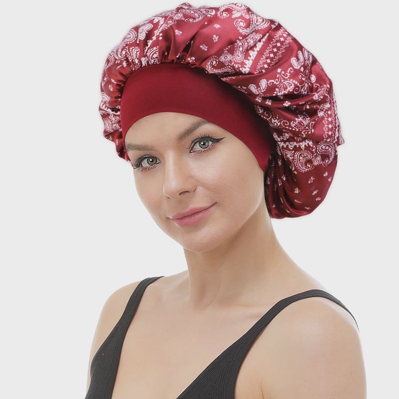 Satin Bonnet - Bandana Print - Red/White