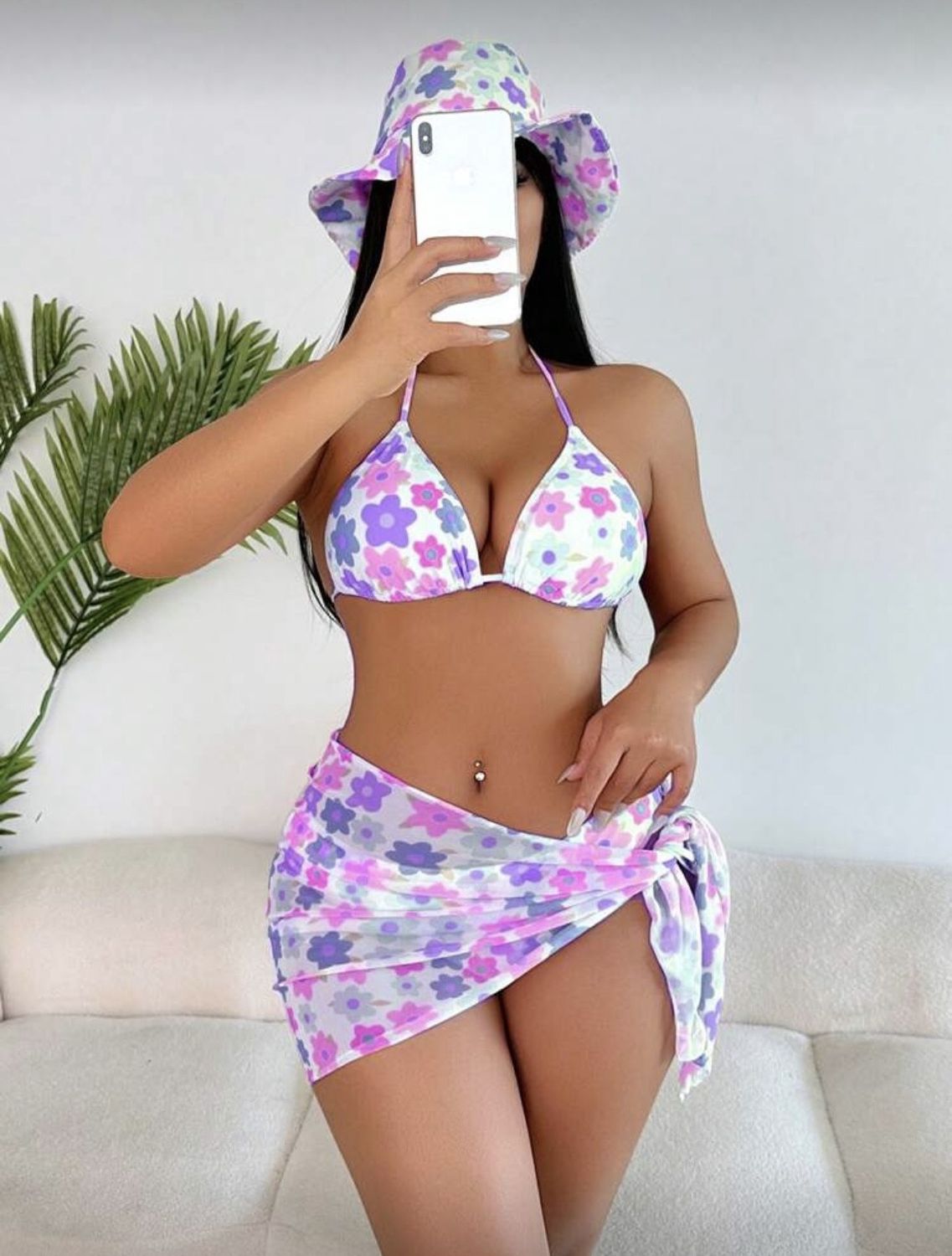Swim - Floral 3pc w/Hat - Purple