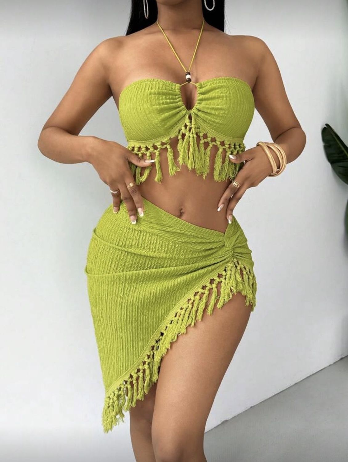 Swim - Bikini Set - Tassel Trim - Green