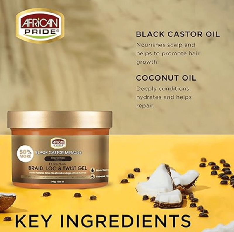 African Pride Black Castor Braid, Loc &amp; Twist Gel 8oz