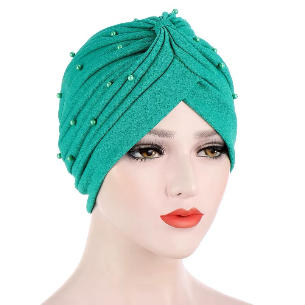 Turban Hat w/Pearls - Teal