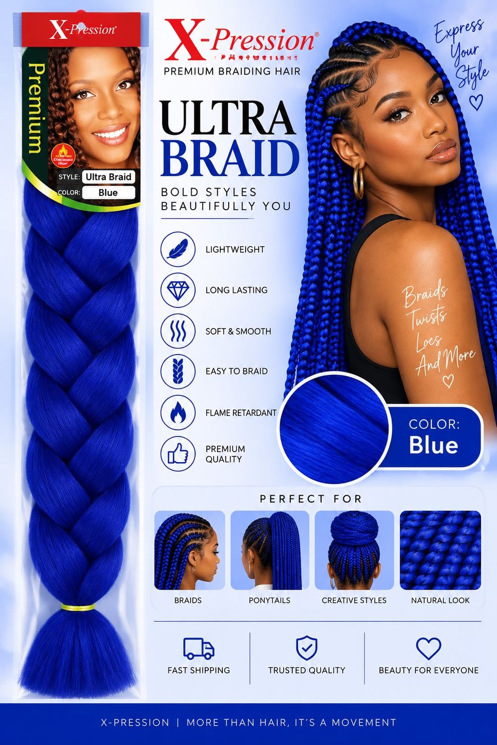 X-Pression Premium Ultra Braid - #Blue