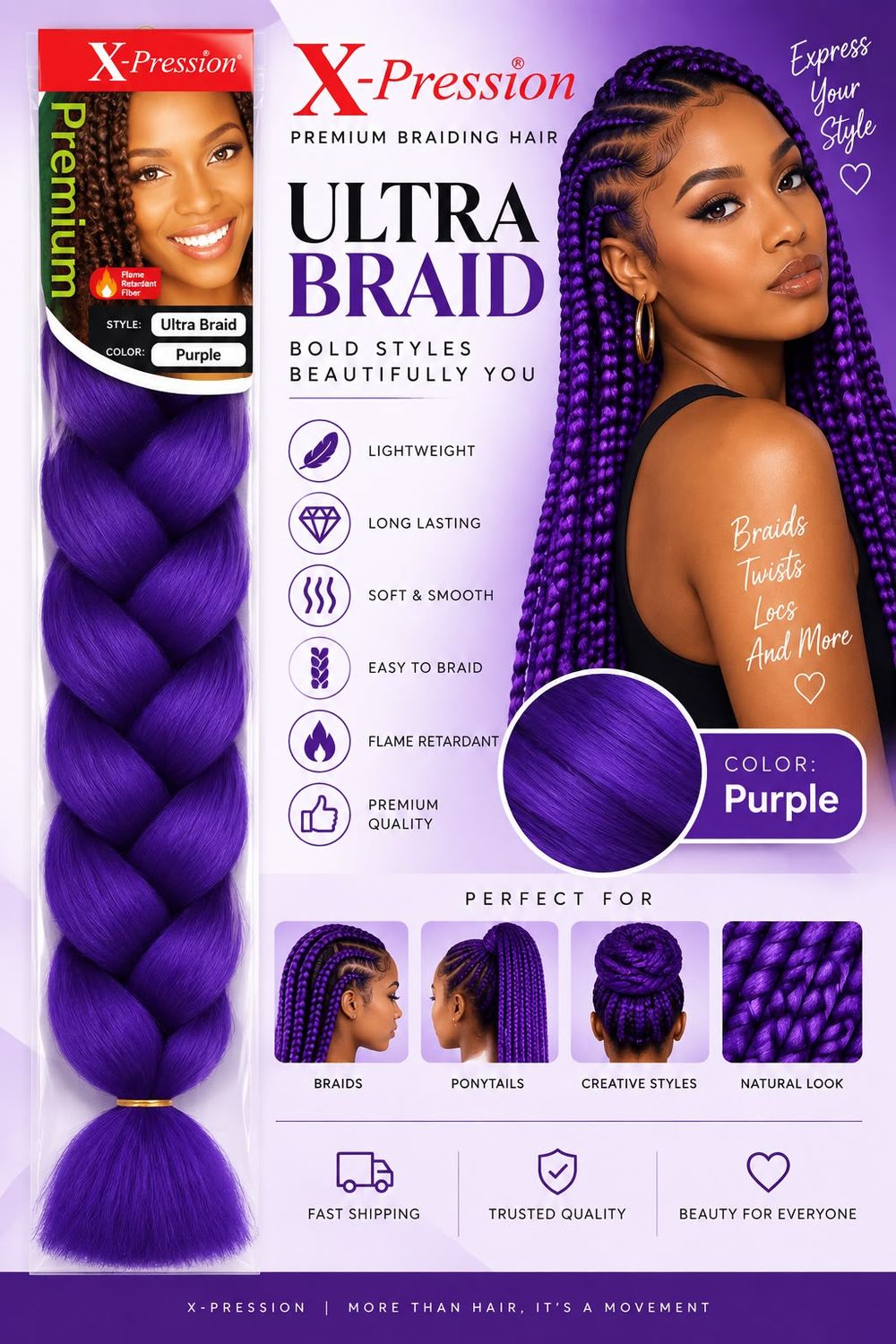 X-Pression Premium Ultra Braid - #Purple