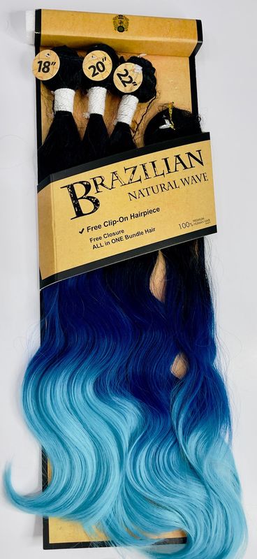 Brazilian Natural Wave Pk (18/20/22) - #1B/2 Tone Light Blue