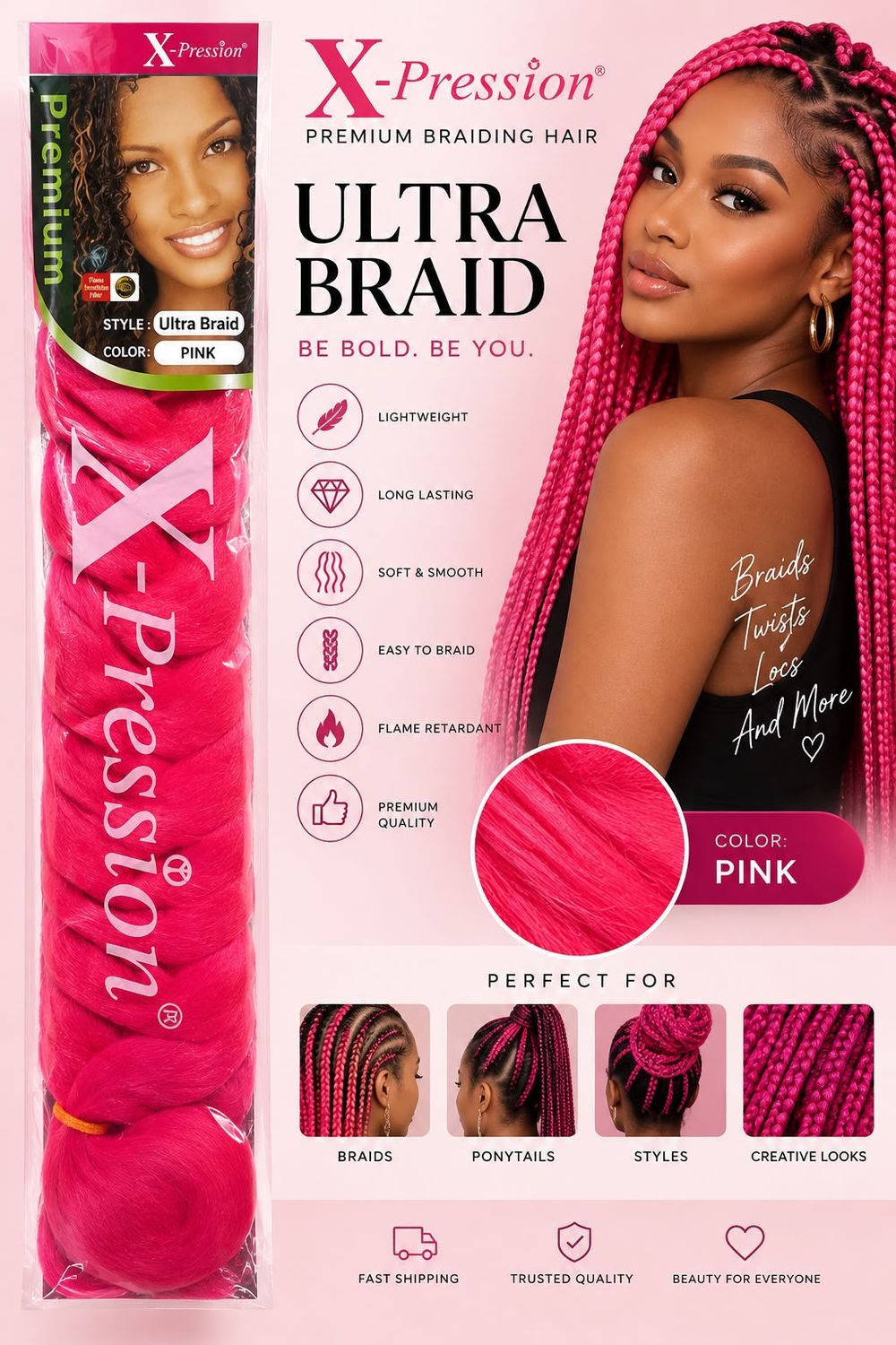 X-Pression Premium Ultra Braid - #Pink
