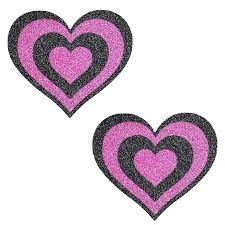 Nipple Pasties - Glitter Heart (Pink/Black)
