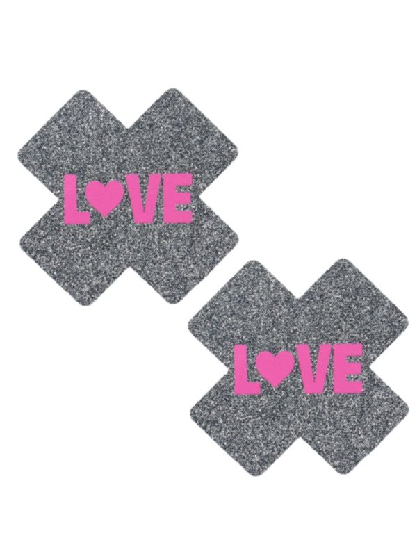 Nipple Pasties - Glitter Love X (Pink/Silver)