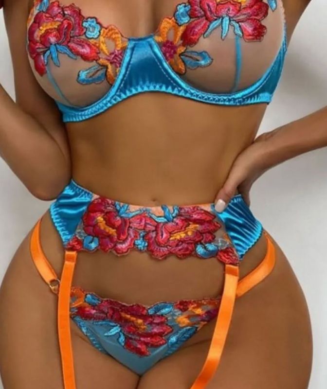 Sexy Bra Set - Blue/Orange