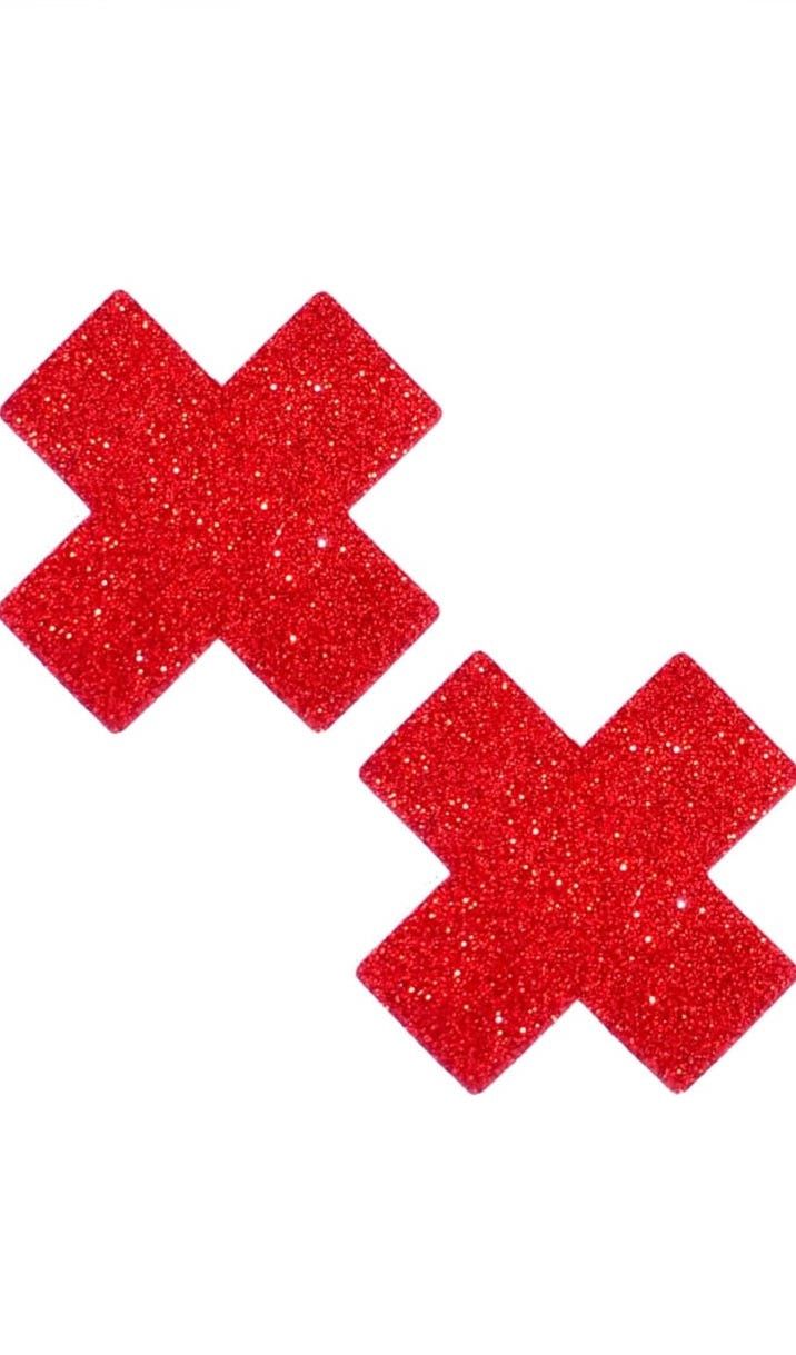 Nipple Pasties - Cross Glitter - Red