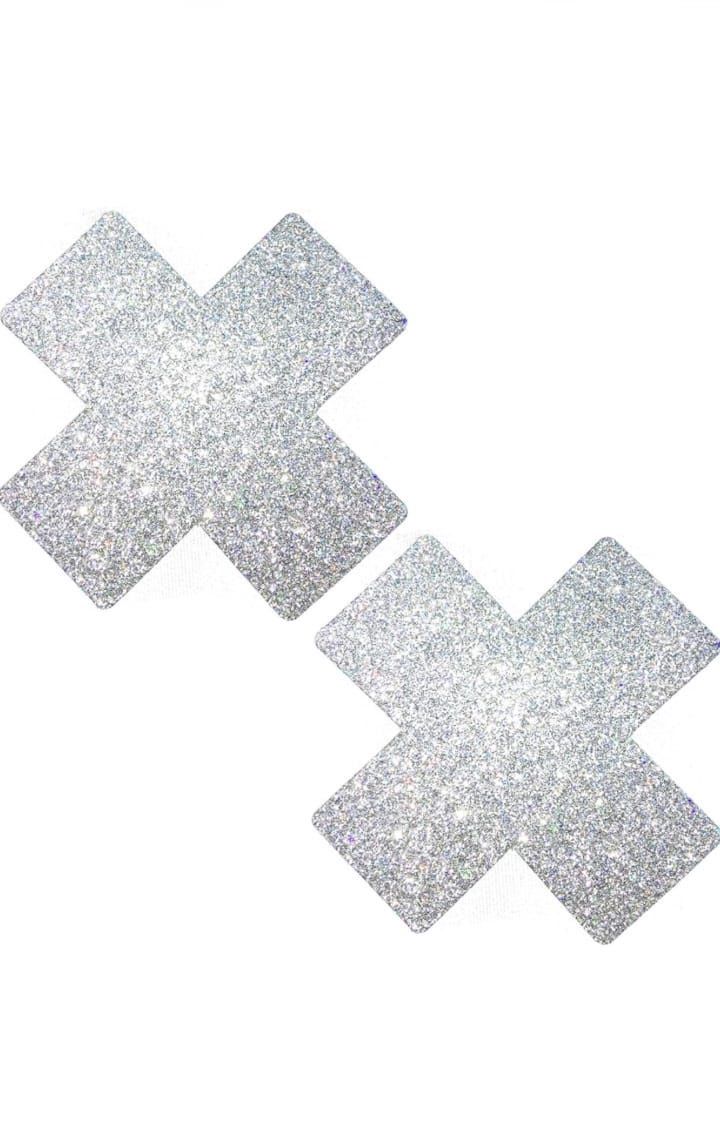 Nipple Pasties - Cross Glitter - Silver