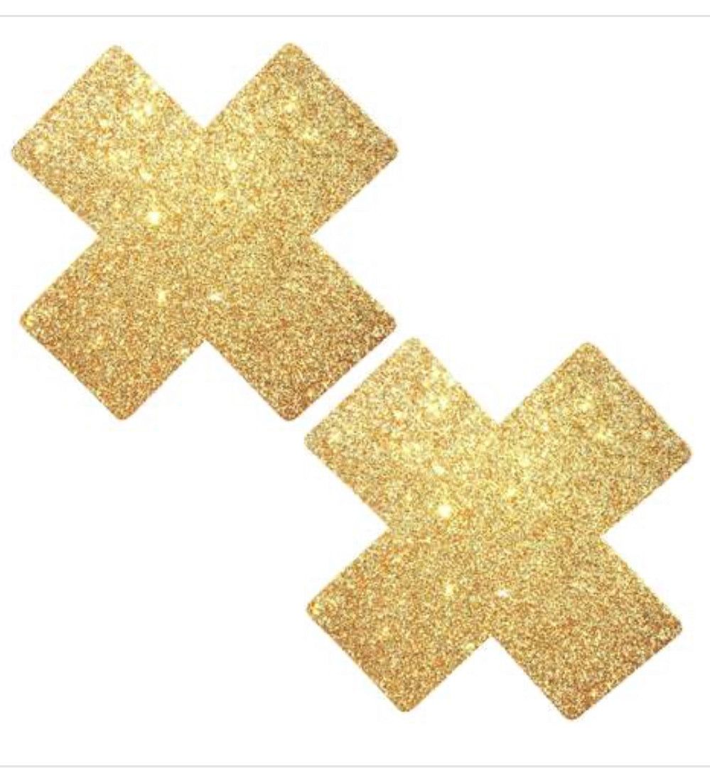 Nipple Pasties - Cross Glitter - Gold