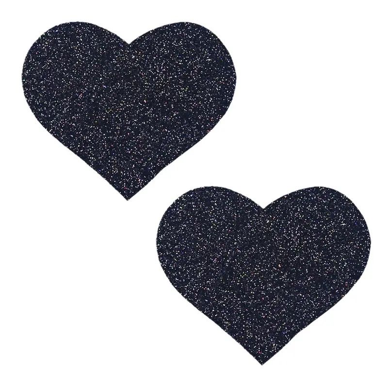 Nipple Pasties - Heart (Black Glitter)