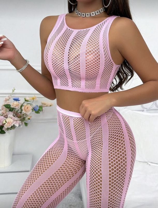 Women Sexy Mesh Set - Pink OS