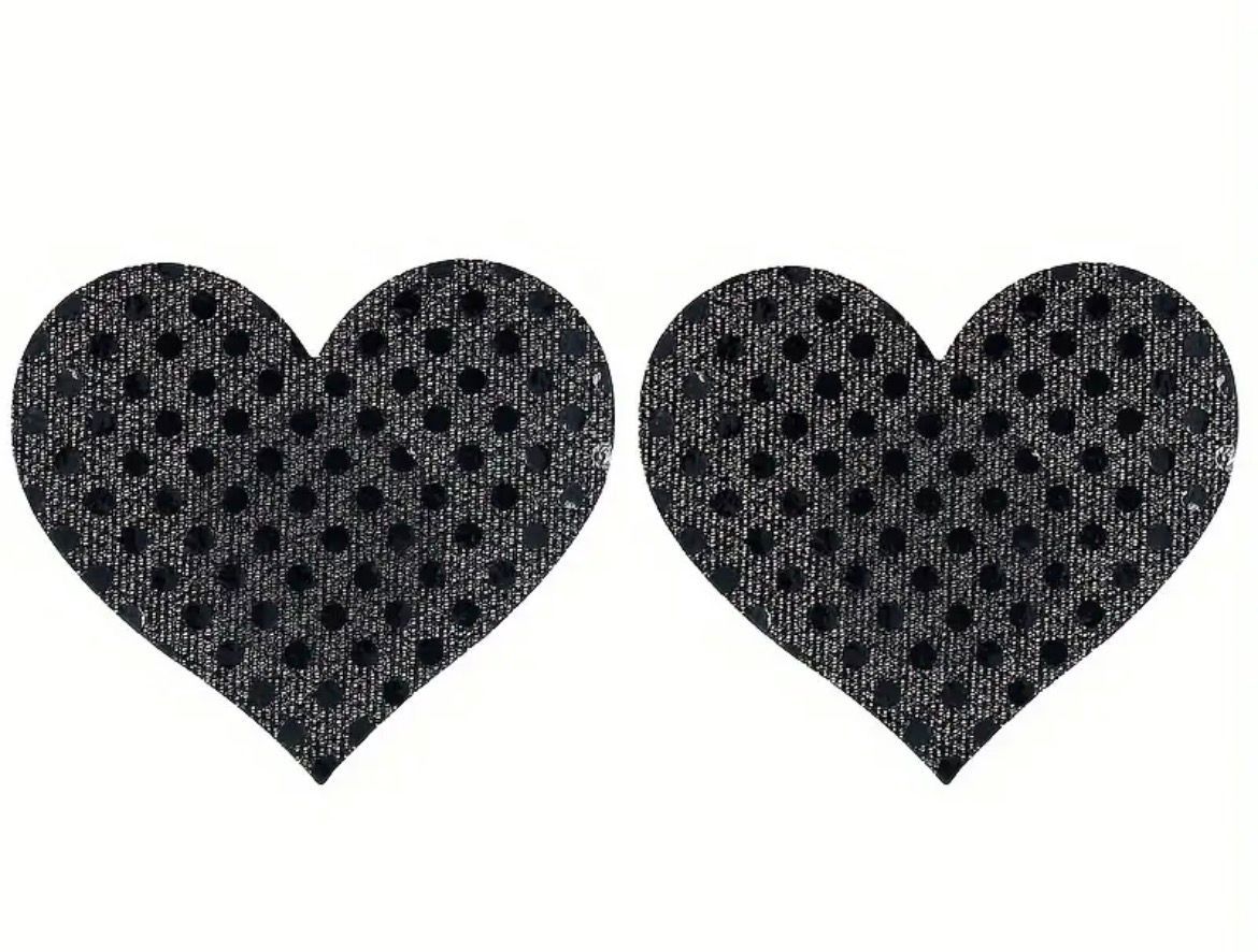 Nipple Pasties - Heart (Black Polkadot)