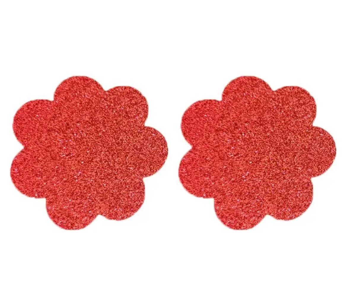 Nipple Pasties - Flower (Red Glitter)