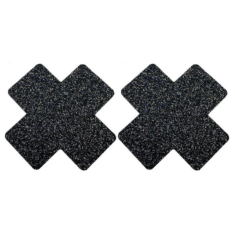 Nipple Pasties - X (Black Glitter)