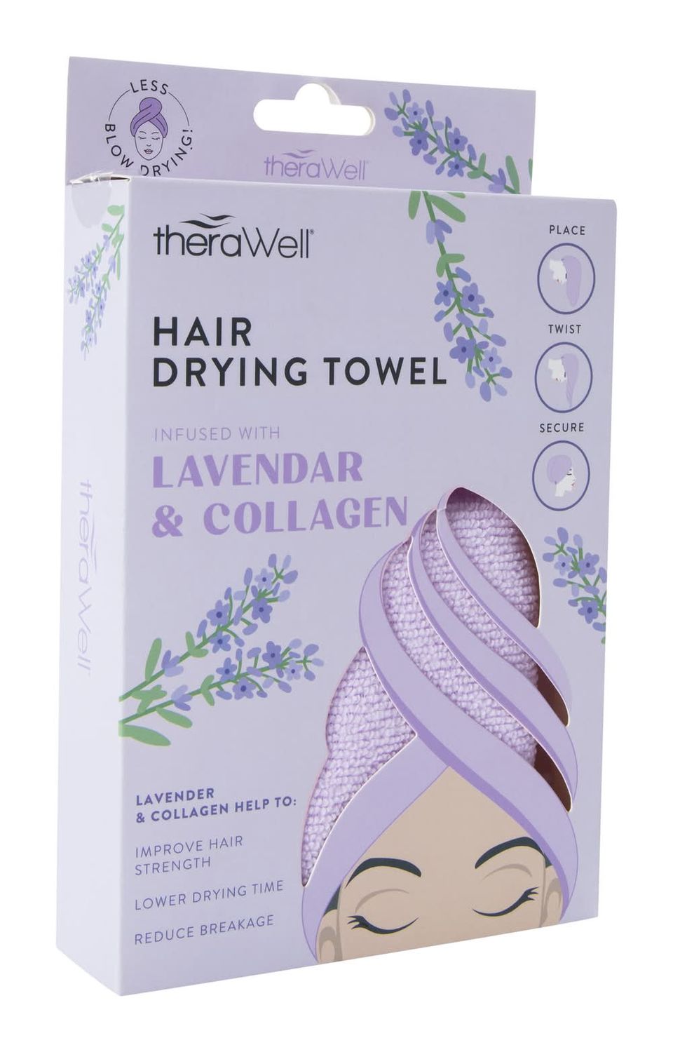 TheraWell Hair Drying Towel - Lavender &amp; Collagen