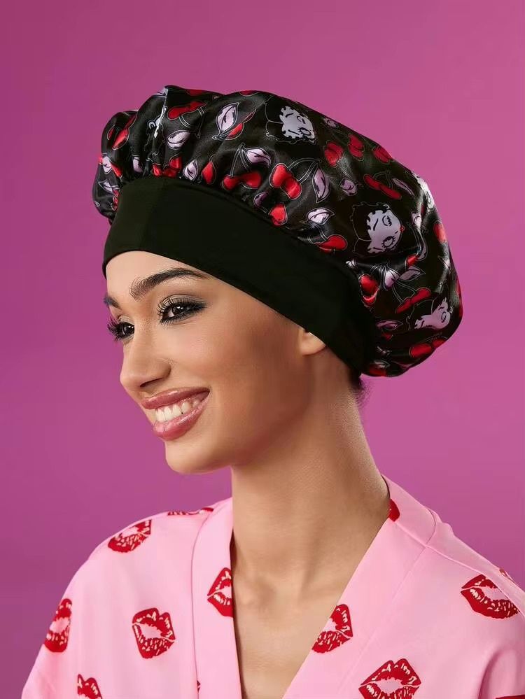 Satin Bonnet - Betty Boop (Black w/ Red Cherries)