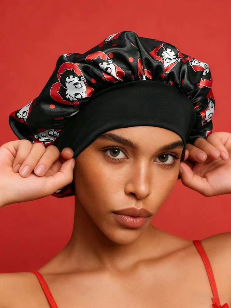 Satin Bonnet - Betty Boop (Black w/Polka Dots)