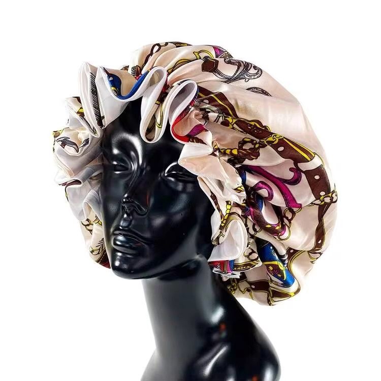 Satin Bonnet Double Lined - Belts &amp; Chains (Cream)