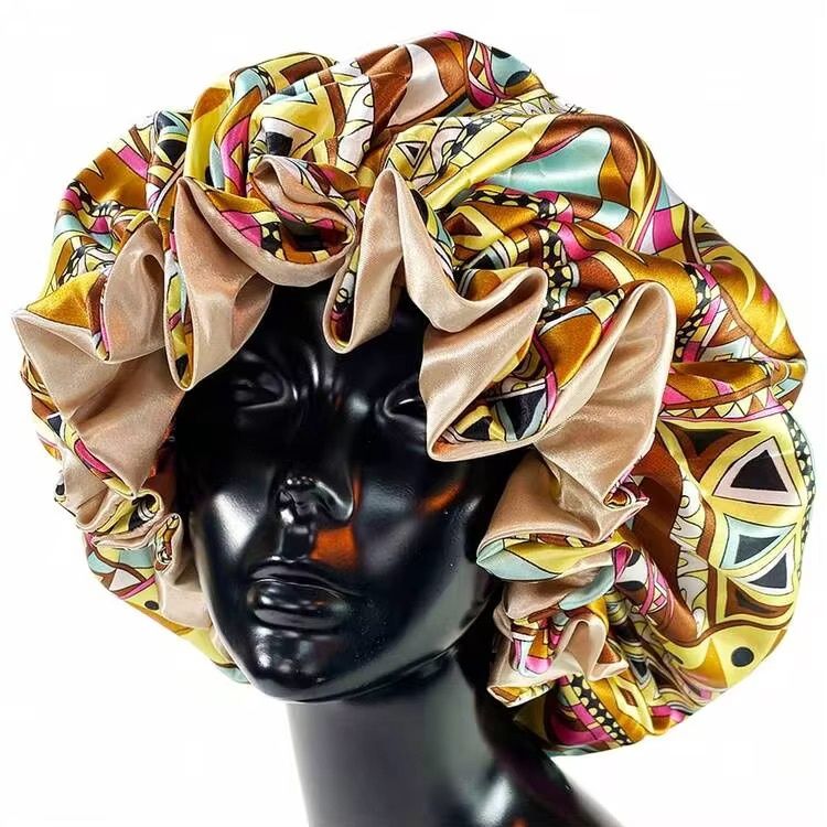 Satin Bonnet Double Lined  - Geometric (Gold/Multicolor)