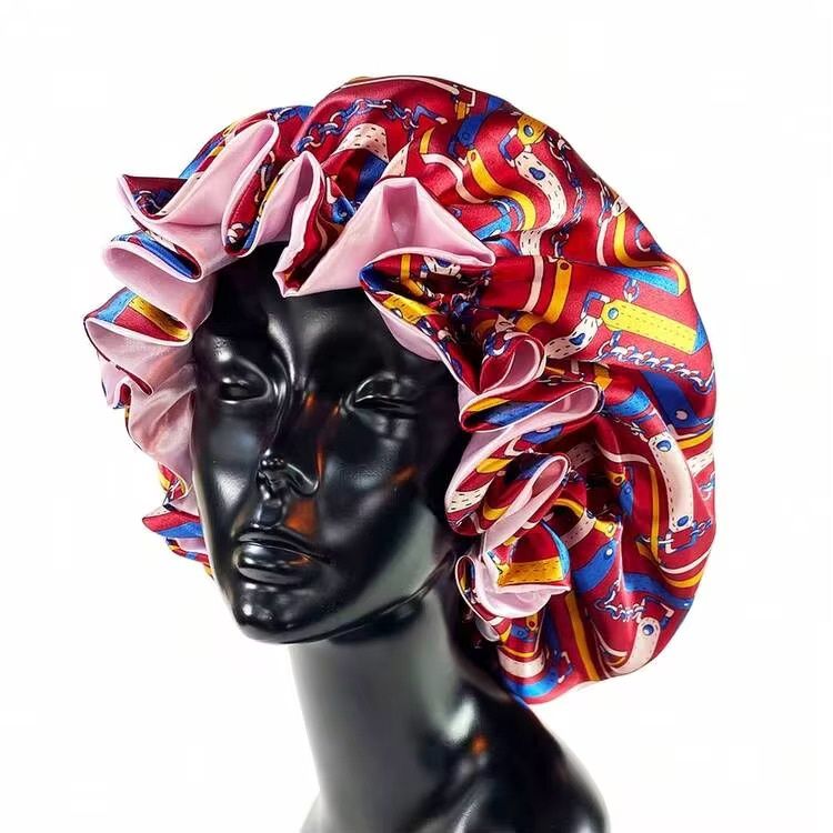 Satin Bonnet Double Lined - Belts &amp; Chains (Burgandy)