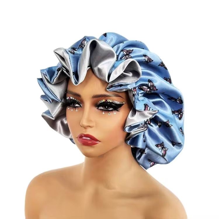 Satin Bonnet Double Lined - Blue Butterfly